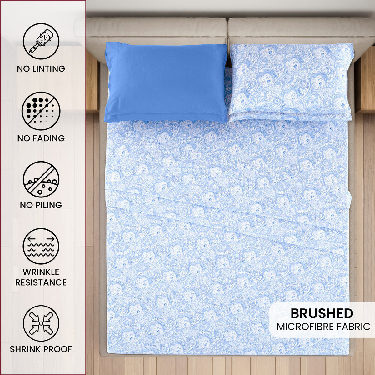 Deep Pocket Fitted Sheet Set 4-Piece Microfiber Soft Brushed Polyester Wrinkle Free Bed Sheets 10 Colors Twin Full Queen King California King