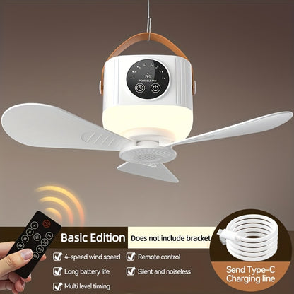 Portable Tent Fan with Remote Control & Triangular Stand – USB Rechargeable Camping Fan with Hanging Hook, Aromatherapy Function, 3 Speeds, Emergency Survival Fan for Canopy Tent, Outdoor & Bedroom