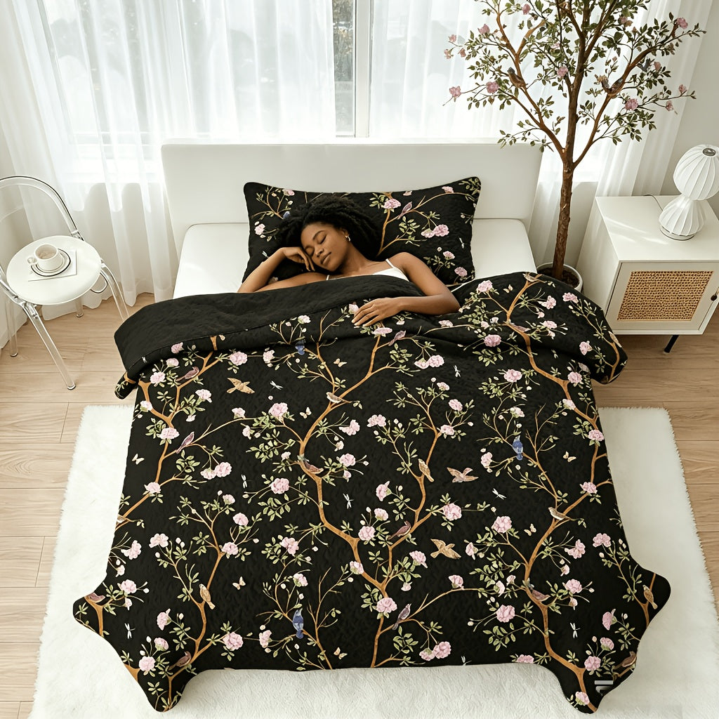 Floral Quilt Set 2 3 Piece Twin Full Queen King Lightweight Patchwork Coverlet Bedding Set Soft Cozy Boho Comforter with Pillow Shams Green Blue Pink Plaid Spring Summer Year Round