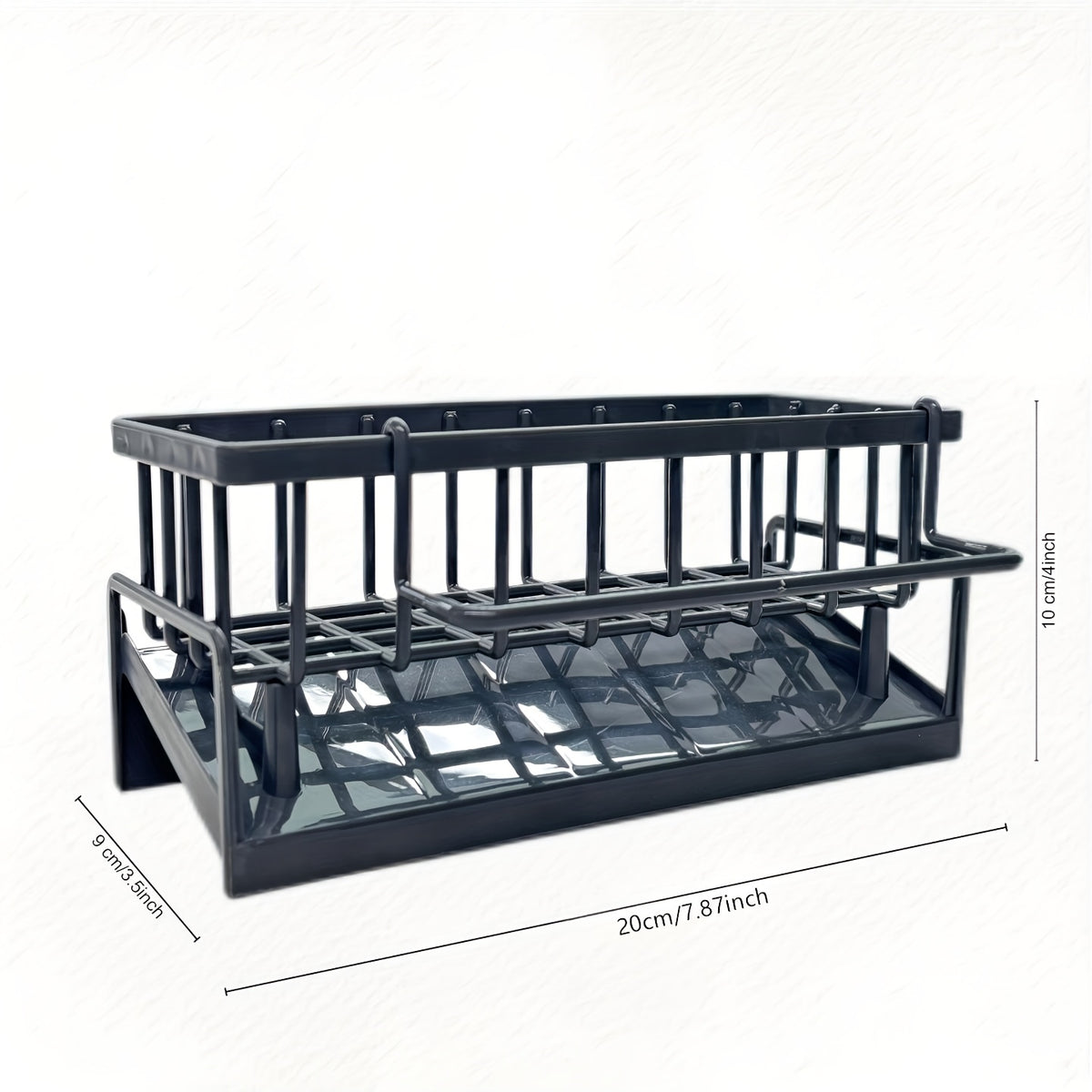 Sink Sponge Holder Kitchen Sink Organizer with Self-Draining Tray – Countertop Storage Rack for Dish Brush, Soap Dispenser & Sponge – Black Kitchen Sink Caddy for Home Organization
