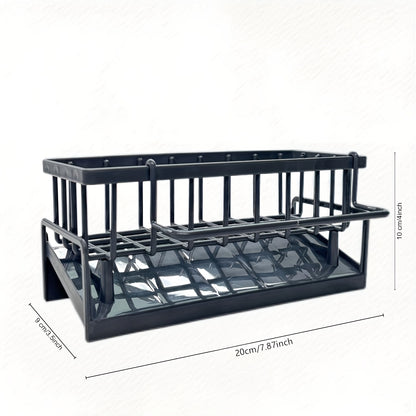 Sink Sponge Holder Kitchen Sink Organizer with Self-Draining Tray – Countertop Storage Rack for Dish Brush, Soap Dispenser & Sponge – Black Kitchen Sink Caddy for Home Organization