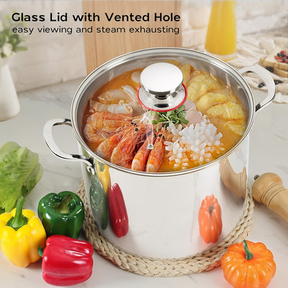 Stainless Steel Cookware Set – Induction Compatible Stockpot & Nonstick Pot with Lid, Double Handle, for Soup, Hotpot, Pasta & Rice, Kitchen Essential, 1, 10 or 12 Piece