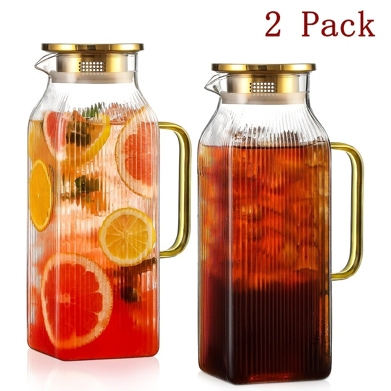 Glass Pitcher with Lid & Handle 68oz – Borosilicate Water Jug for Fridge, Iced Tea, Coffee Carafe & Cold Drinks, Heat Resistant, 304 Stainless Steel Lid, 1 or 2 Pack
