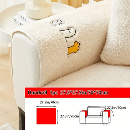 Sofa Cover Plush Shearling Non-Slip Pet-Friendly – Thick Couch Protector with Animal Bone Embroidery for 2 3 4 Seater, Soft Warm Slipcover for Living Room Bedroom Office in Dark Gray Off White Coffee Black