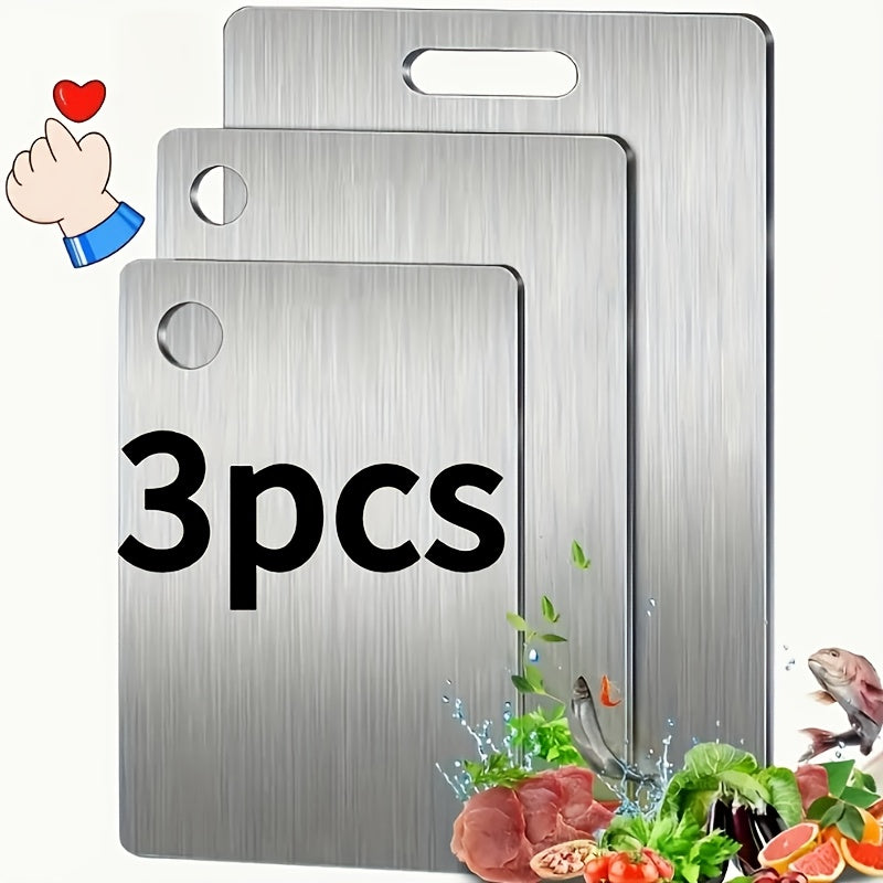 Stainless Steel Cutting Board Set 3-Pack – BPA-Free, Rust-Resistant, Easy-Clean Metal Chopping Boards for Kitchen Prep, Space-Saving Stackable Design, Food-Safe & Durable for Meat, Vegetables & Fruit