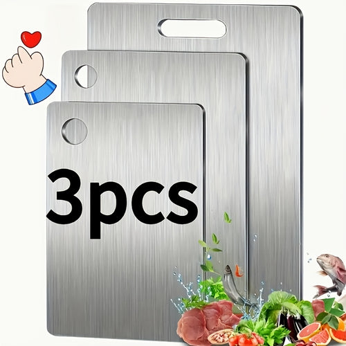 Stainless Steel Cutting Board Set 3-Pack – BPA-Free, Rust-Resistant, Easy-Clean Metal Chopping Boards for Kitchen Prep, Space-Saving Stackable Design, Food-Safe & Durable for Meat, Vegetables & Fruit