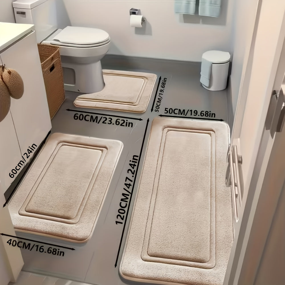 Bath Mat Set 3 Piece Non-Slip Absorbent Bathroom Rugs, Thick 2.5D Sponge Shower Mats for Bathroom Floor, Soft Quick-Dry Bath Rugs for Heavy Traffic Areas, Grey Beige Black Navy Blue