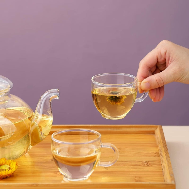 Glass Teapot with Infuser 1000ml – Borosilicate Glass Tea Pot with Detachable Filter for Loose Leaf & Flowering Tea, Gooseneck Spout, Microwave & Stovetop Safe, Optional 4-Cup Tea Set Gift Box