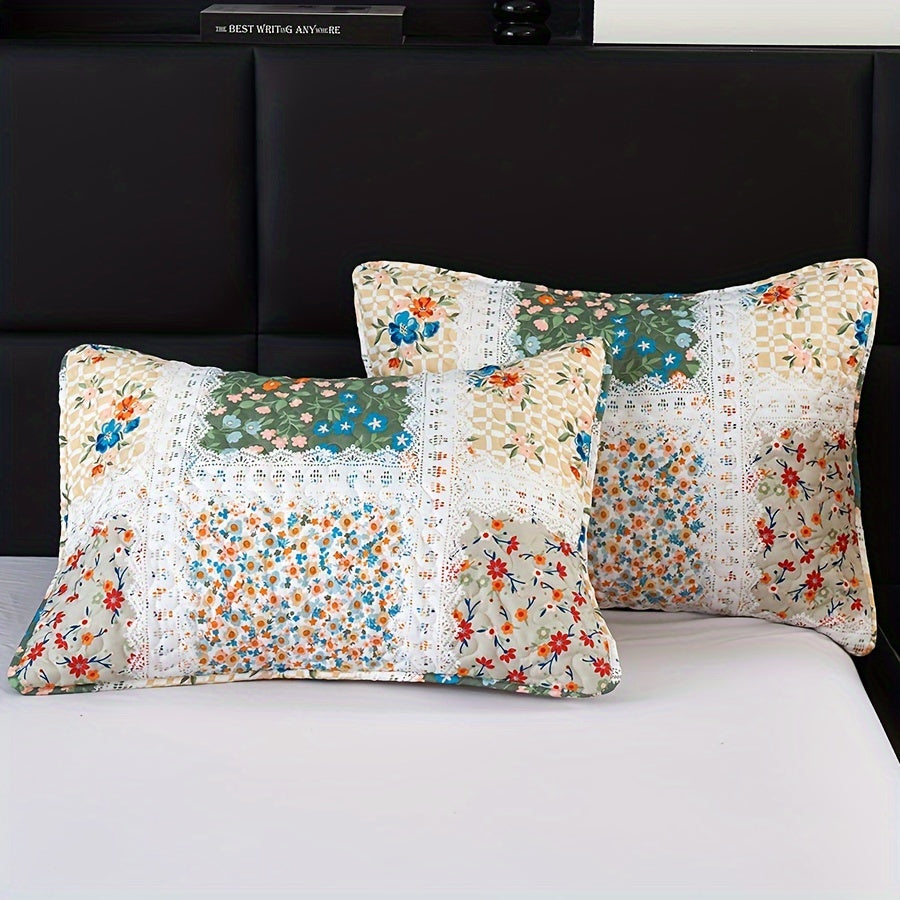 Floral Quilt Set 2 3 Piece Twin Full Queen King Lightweight Patchwork Coverlet Bedding Set Soft Cozy Boho Comforter with Pillow Shams Green Blue Pink Plaid Spring Summer Year Round