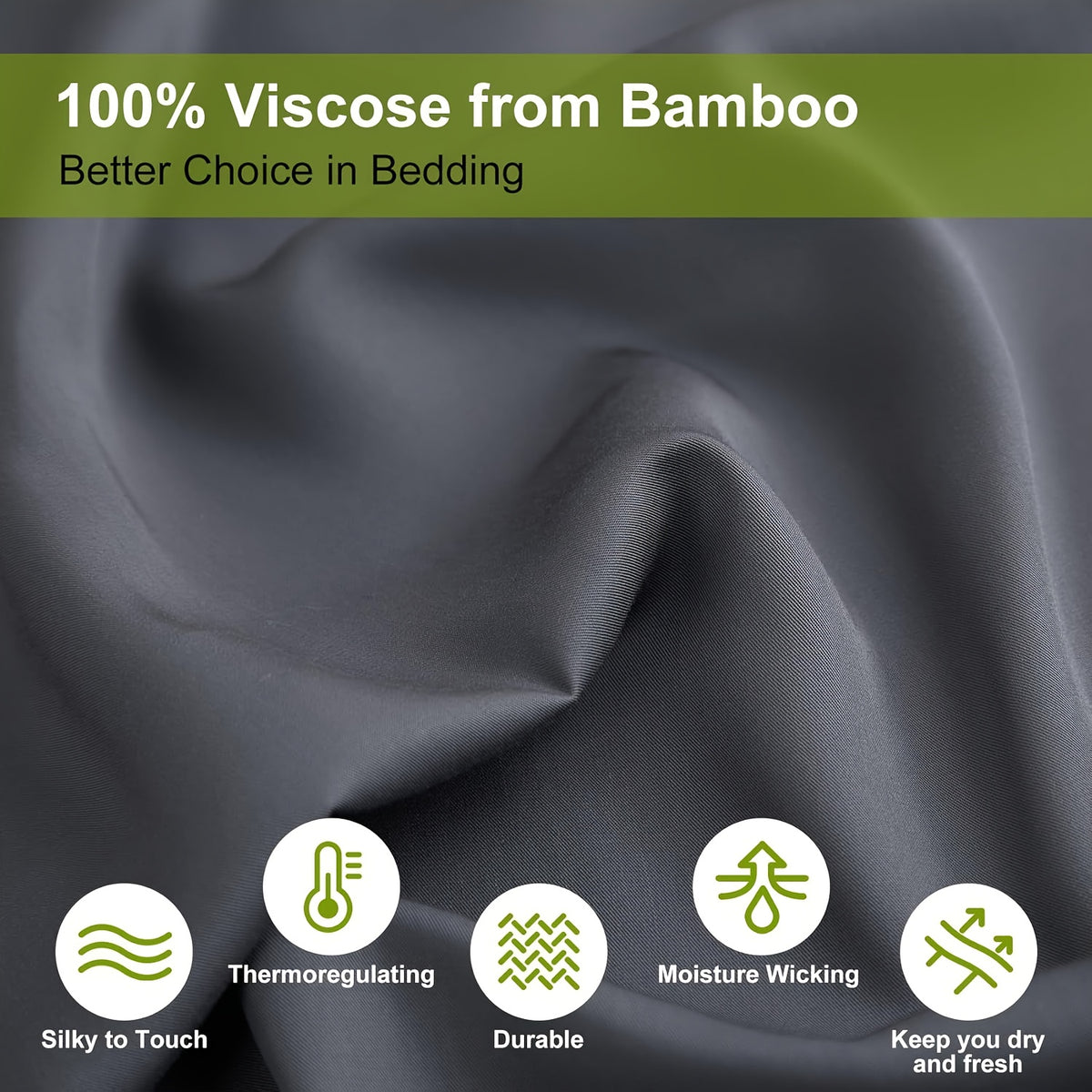 Bamboo Bed Sheets Cooling Twin Full Queen King Size for Hot Sleepers, Breathable Moisture Wicking Soft Bamboo Bedding Set Deep Pocket, Hotel Luxury Sheets 13 Colors Black White Gray Beige