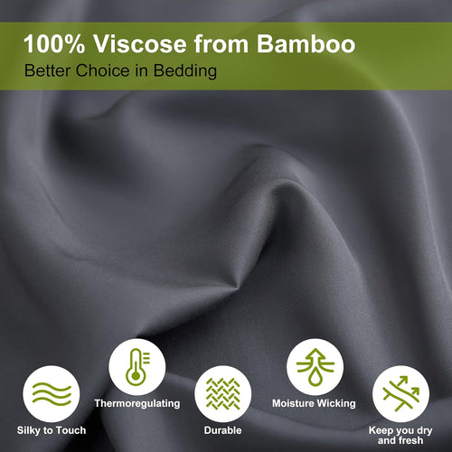 Bamboo Bed Sheets Cooling Twin Full Queen King Size for Hot Sleepers, Breathable Moisture Wicking Soft Bamboo Bedding Set Deep Pocket, Hotel Luxury Sheets 13 Colors Black White Gray Beige