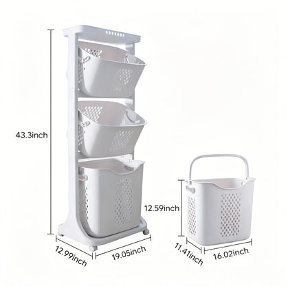 Rolling Laundry Hamper Cart with Wheels, 2/3/4 Tier Laundry Basket Large Capacity, Movable Layer Classification Storage, PP Material, for Laundry Room Bathroom Bedroom Organization