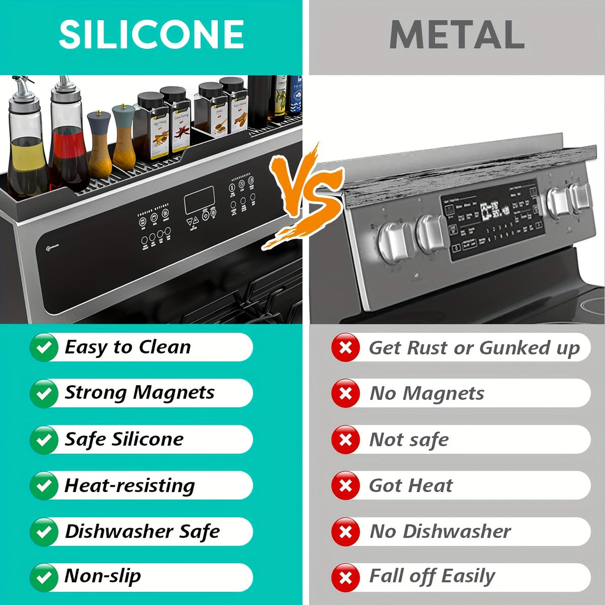 Magnetic Stove Top Shelf Silicone 30 Inch – Flexible Heat Resistant Over Oven Organizer Rack for Kitchen Gadgets Spice Jars Utensils – Strong Magnet Side Mount Storage for Gas Electric Stove, Black