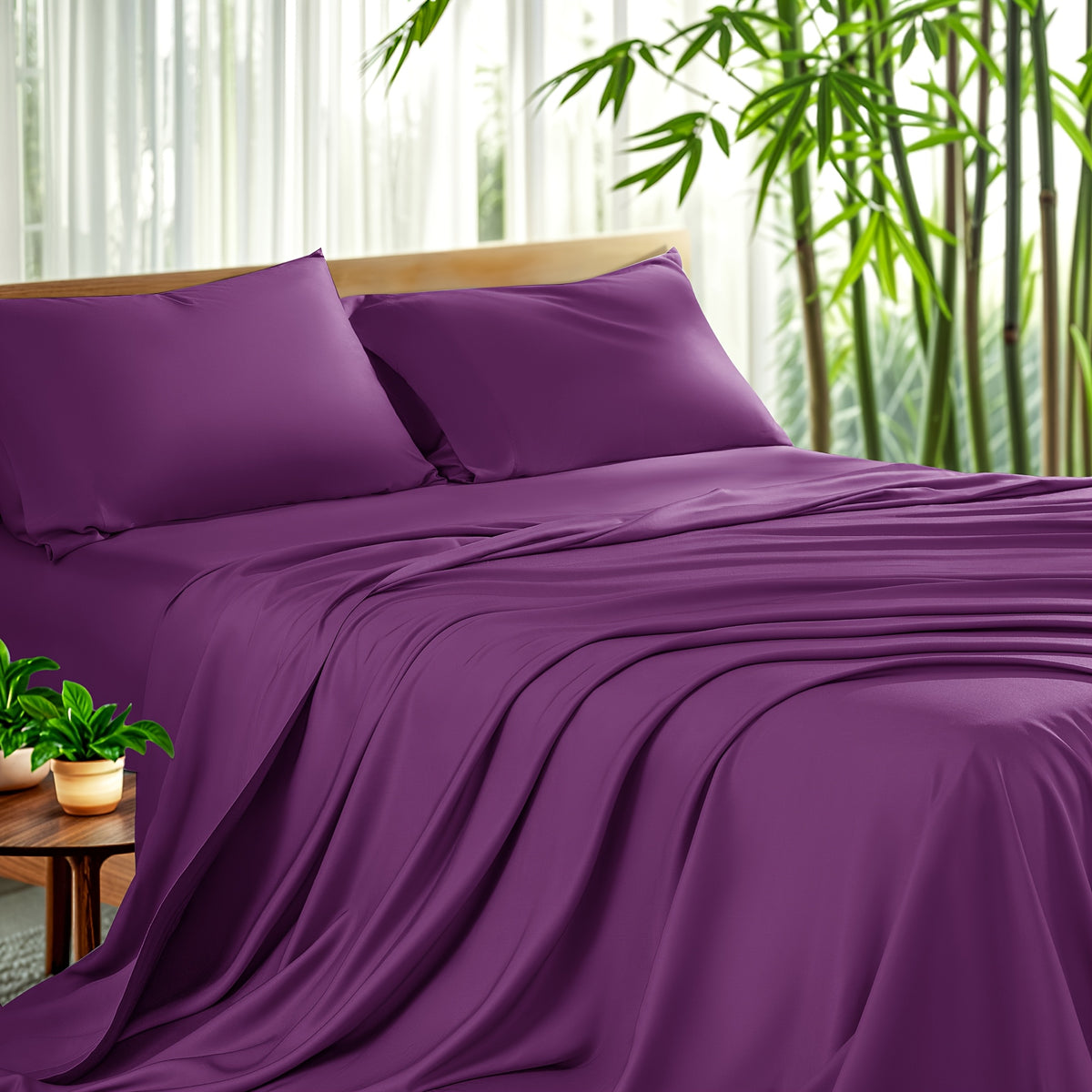 Cooling Bamboo Sheet Set 4 Piece – Soft Hotel Quality Bedding with Fitted Sheet, Flat Sheet & 2 Pillowcases, 16" Deep Pocket, Wrinkle & Shrink Resistant, All Season, Luxury Gift Box, Full Queen King