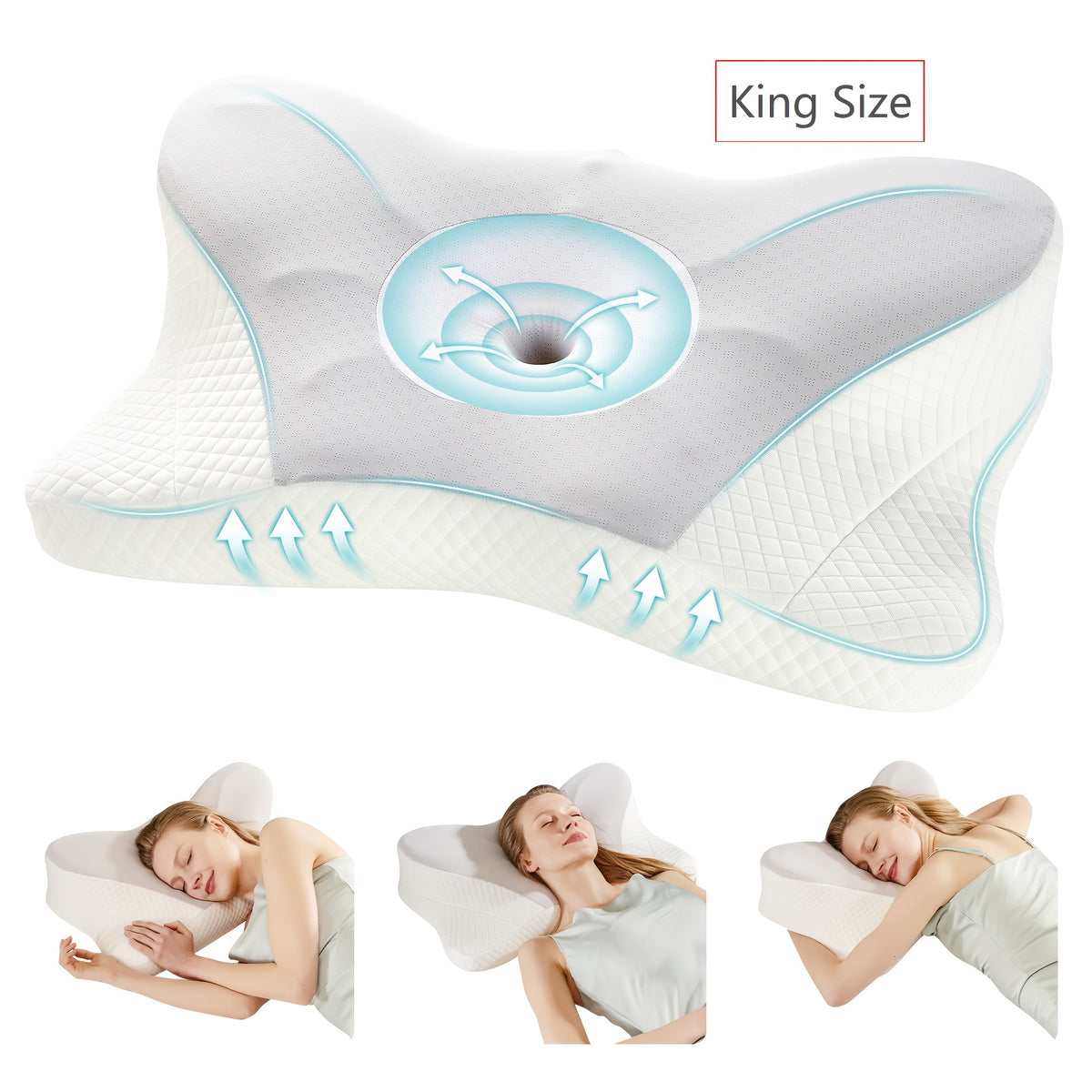 Cervical Neck Pillow Memory Foam Ergonomic Contour for Side Back Stomach Sleepers - Orthopedic Neck Support with Cooling Pillowcase, Grey White King Standard 2-Pack