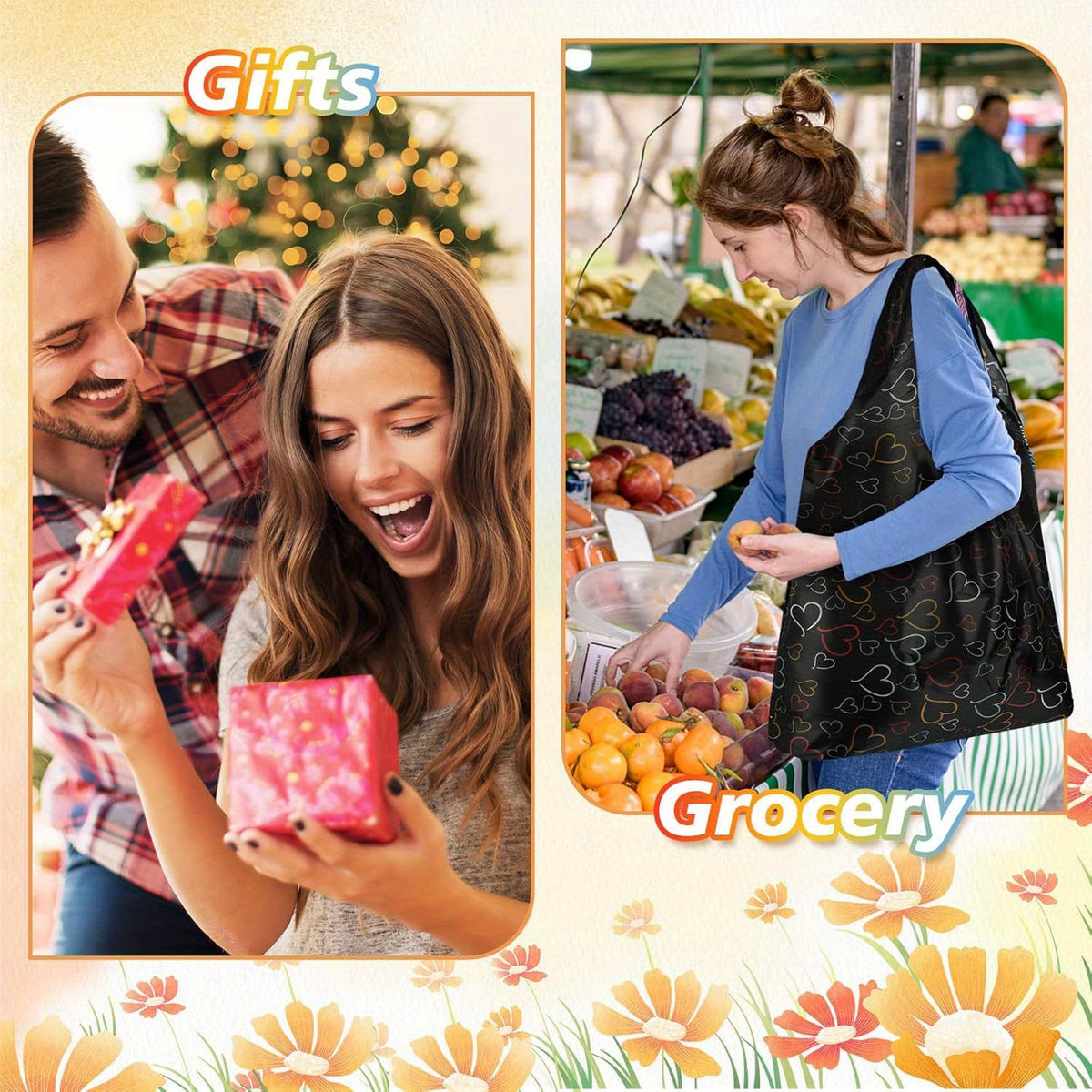 Reusable Grocery Bags Foldable 18/36 Pack Waterproof Nylon Shopping Tote Bags Bulk, Cute Lightweight Foldable Bags for Groceries Produce Shopping Travel, Eco Friendly Reusable Bags