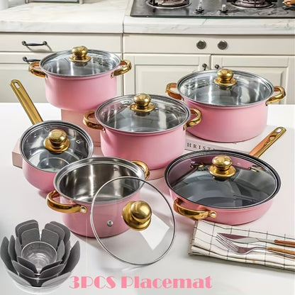 Stainless Steel Cookware Set – Induction Compatible Stockpot & Nonstick Pot with Lid, Double Handle, for Soup, Hotpot, Pasta & Rice, Kitchen Essential, 1, 10 or 12 Piece