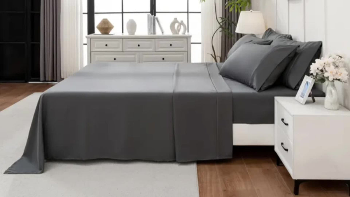Bamboo Cooling Bed Sheet Set 6-Piece – Ultra-Soft Deep Pocket Fitted Sheet for Hot Sleepers Double-Stitched Machine Washable Twin Full Queen King in 7 Colors
