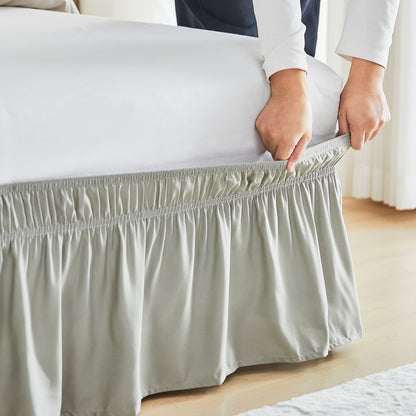 Bed Skirt Wrap Around Elastic – 15 Inch Drop Microfiber Dust Ruffle No Lift Needed Adjustable Hotel Quality Fade Resistant Machine Washable Twin Full Queen King 30 Colors