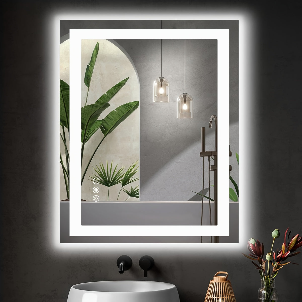 LED Bathroom Mirror Anti-Fog Wall Mounted - Dimmable Lighted Vanity Mirror with 3 Color Lighting Modes & Dual Light Source, Touch Sensor Backlit Makeup Mirror, Horizontal Vertical, Multiple Sizes