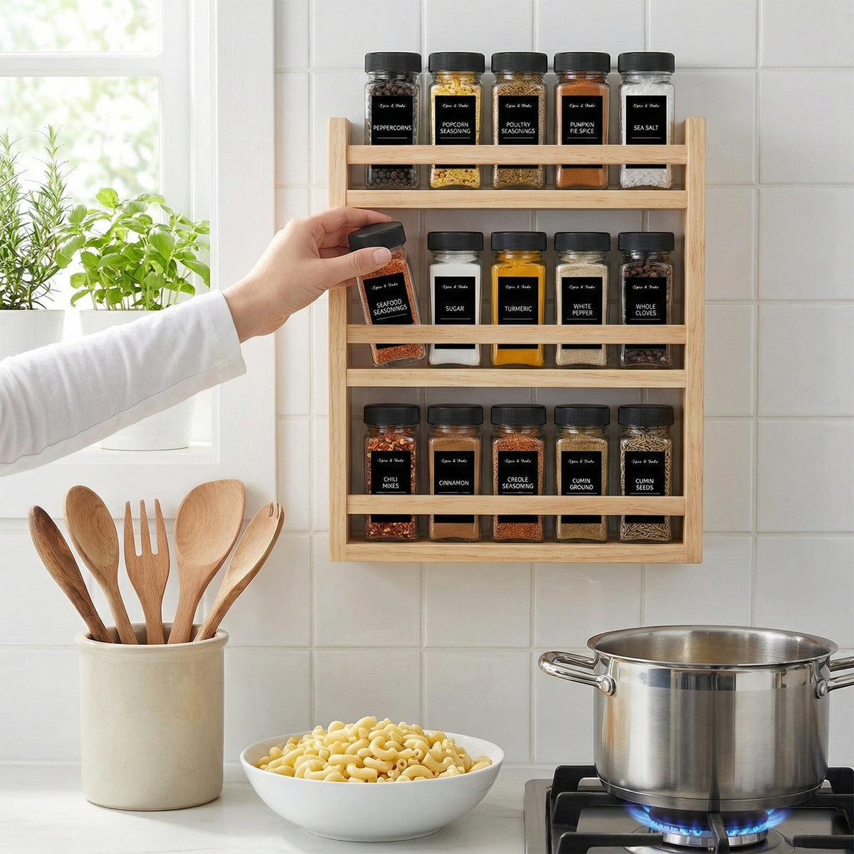 Glass Spice Jars Set with Labels and Shaker Lids, 4oz Square Airtight Seasoning Bottles with Collapsible Funnel Brush and Marker, BPA-Free Kitchen Spice Organizer for Rack Drawer Cabinet, 16/24/36/48 Pack