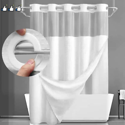 Hookless Shower Curtain with Snap Liner – Waffle Texture Double Layer Panels, No Hooks Required, Hand Washable Curtain & Liner Set for Home Hotel Bathroom, 74x71 Inch, Grey White Black Matcha