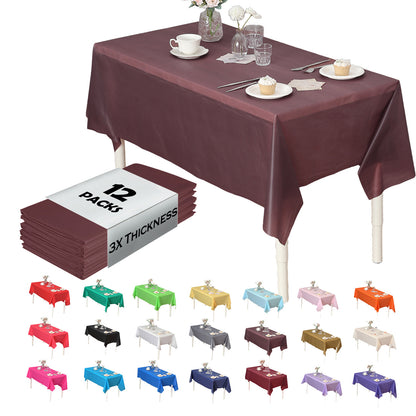 Disposable Plastic Tablecloth 12-Pack – Heavy Duty Table Cover for Parties, 84" Round & 54"x108" Rectangle, 22 Colors for Kitchen Dining Outdoor Events