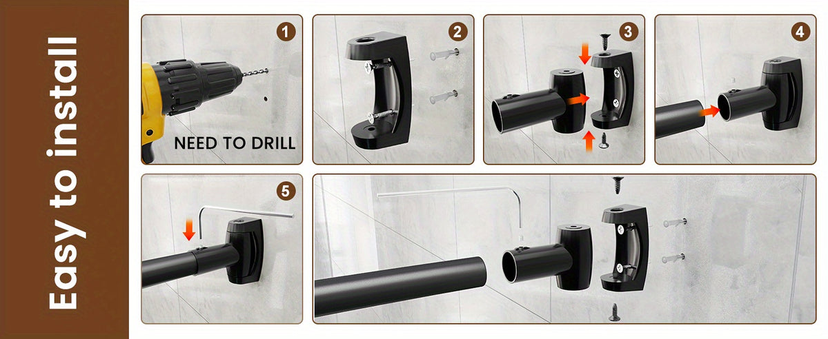 Curved Shower Curtain Rod Adjustable 43-72 Inch Rustproof Aluminum Tension Spring No Drill Extra Space Bathroom Bathtub Stall Rod Black Bronze Brushed Nickel Chrome