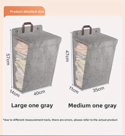Foldable Wall Mounted Laundry Hamper Oxford Cloth with Lid Space Saving Collapsible Clothes Storage Basket Bedroom Bathroom Living Room Large 22x15 Inch Gray