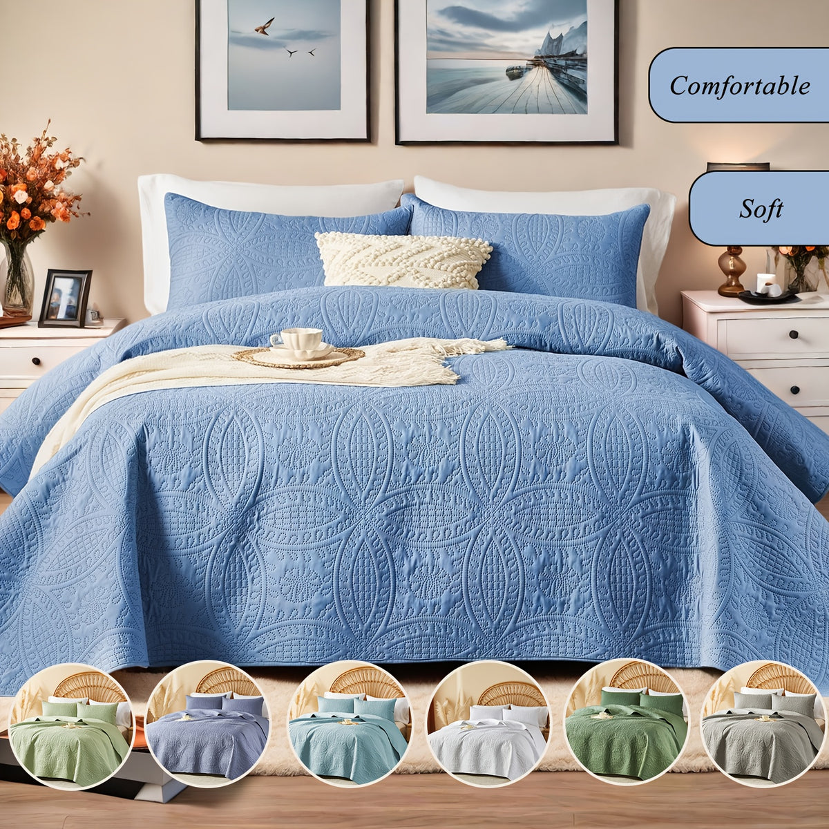 Quilt Set Queen Size 2/3 Piece Lightweight Microfiber Bedspread Soft Cool Coin Pattern Coverlet for All Seasons – Modern Summer Quilt with Pillow Cases for Bedroom Family Gift