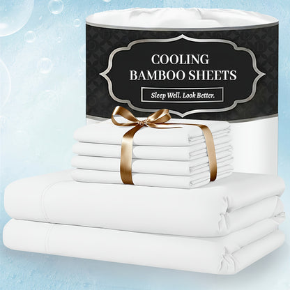 Bamboo Bed Sheet Set Extra Deep Pocket – 4 & 6 Piece Breathable Cooling Fitted Sheet Set, Soft Wrinkle-Free Hotel Luxury Bedding for Hot Sleepers, Twin Full Queen King Size with Pillowcases