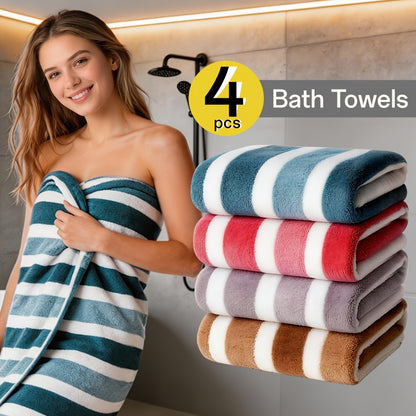 Striped Bath Towel Set, Absorbent Quick-Dry Shower Towels, Super Soft Skin-Friendly Cotton-Feel Bathing Towels for Home Bathroom & Beach, 27.6x55.1 Inch, Available in 1-Pack & 4-Pack, Multiple Colors