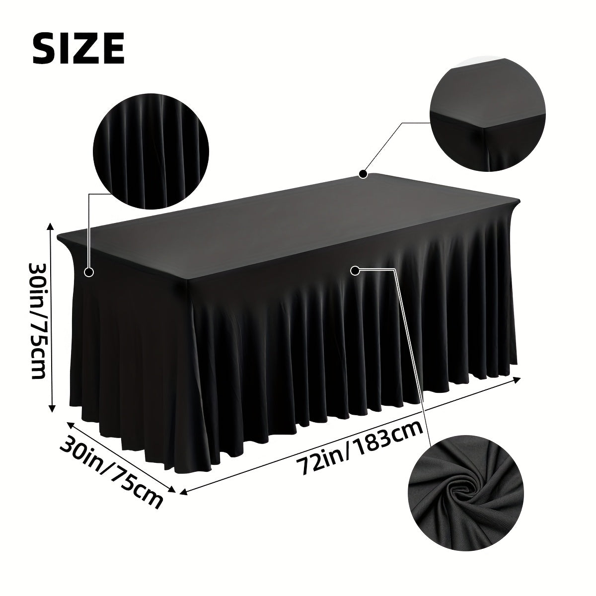 Spandex Table Skirt for 6ft Rectangle Tables 1 or 4 Pack – Black & White Stretch Table Cover Washable Wrinkle Resistant for Wedding Banquet Event Halloween Christmas Patio