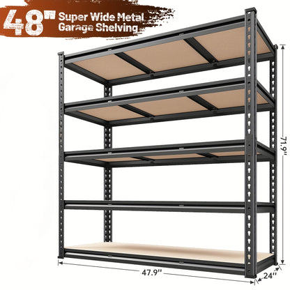 72 Inch Tall Garage Shelving Unit 2000LBS Heavy Duty 5-Tier Metal Storage Shelves, Adjustable Steel Shelf Rack 35.5"W x 15.8"D x 72"H for Basement Pantry Warehouse Utility Room, Tool-Free Assembly