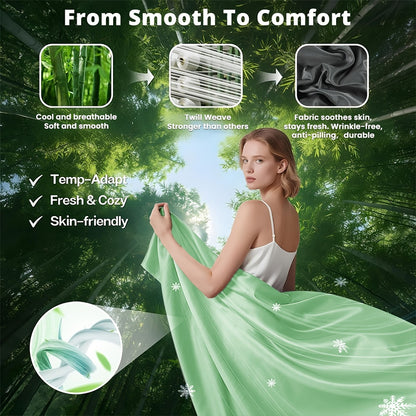 Bamboo Bed Sheet Set 4 Piece 2200TC Cooling Fabric Deep Pocket Fitted Sheet Ultra Soft Breathable for Hot Sleepers Twin Full Queen King Shrink Fade Wrinkle Resistant Hotel Quality Multiple Colors