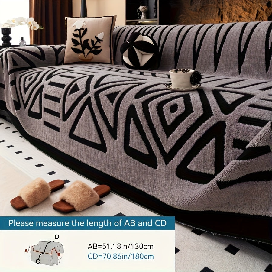 Sofa Cover Couch Protector Bohemian Retro Woven Velvet Throw Blanket – Pet Friendly Slip Resistant Machine Washable Soft Plush Slipcover for Armchair Loveseat 3 4 Seater Sectional Sofa White Grey Dark Gray