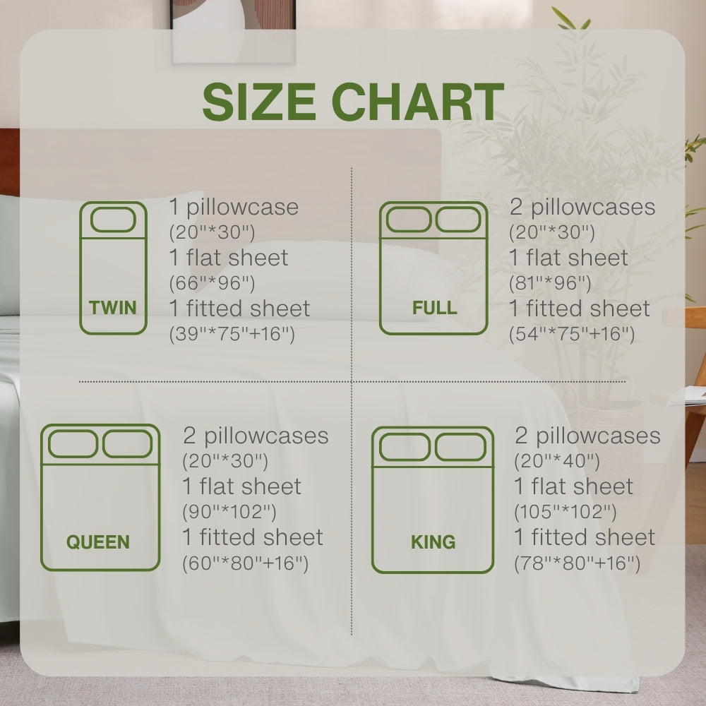 Bamboo Bed Sheet Set 4 Piece - 2000TC Cooling Sheets Deep Pocket 16 Inch, Luxury Soft Hotel Quality Fitted Sheet Flat Sheet Pillowcases, Wrinkle Shrink Resistant, Twin Full Queen King