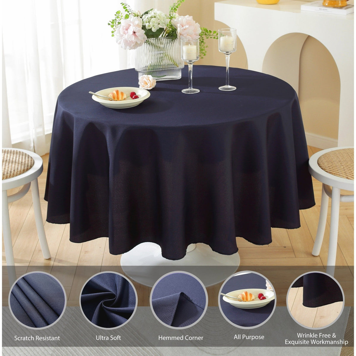 Round Tablecloth 10 Pack Wrinkle-Resistant Polyester Fabric Table Cover for Wedding Party Banquet Restaurant Home, Washable Reusable Round Table Cloth 60 70 90 108 120 Inch Multiple Colors