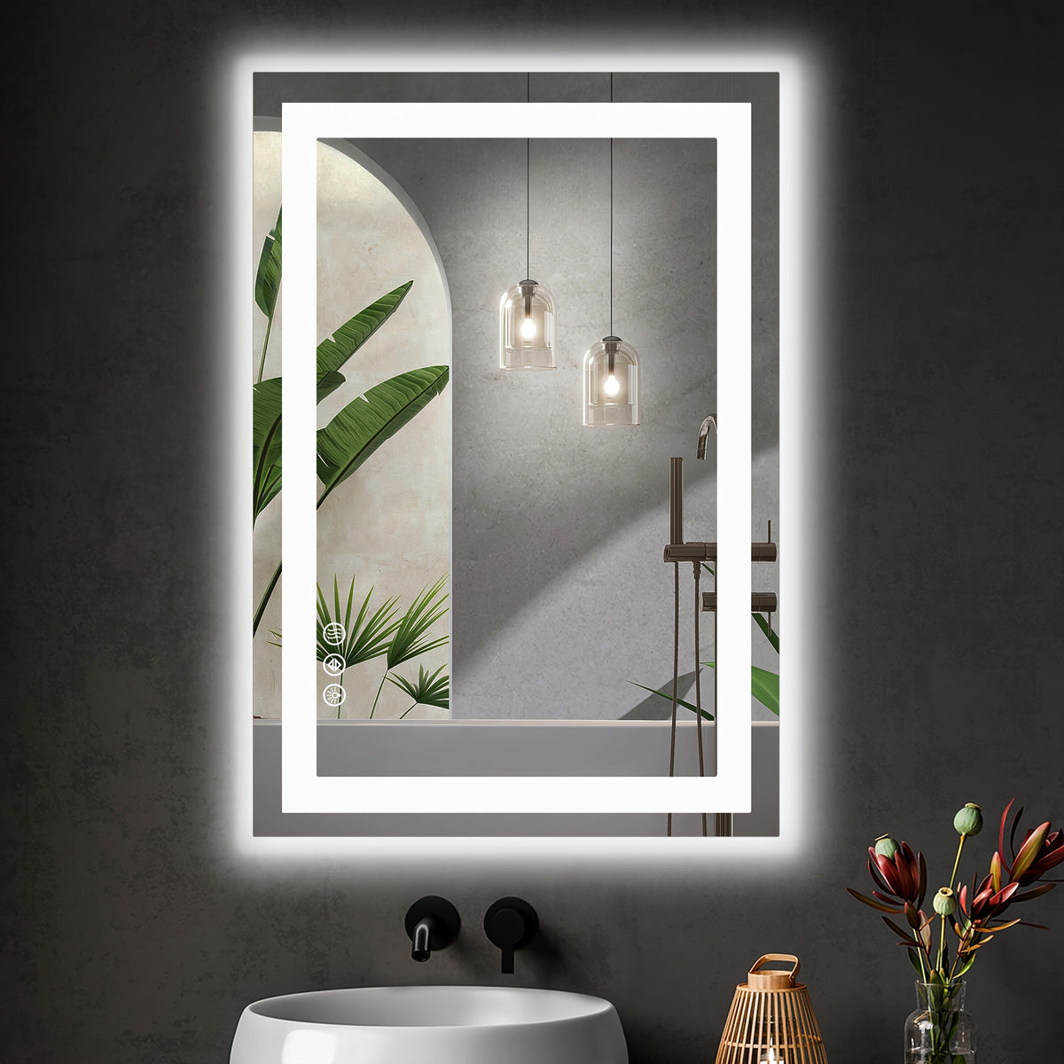 LED Bathroom Mirror Anti-Fog Wall Mounted - Dimmable Lighted Vanity Mirror with 3 Color Lighting Modes & Dual Light Source, Touch Sensor Backlit Makeup Mirror, Horizontal Vertical, Multiple Sizes