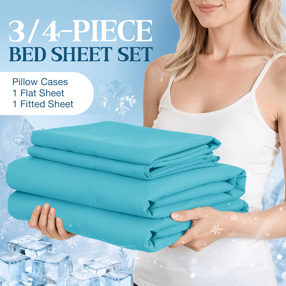 Ice-Cooling Bamboo Sheets Set Deep Pocket - Ultra Soft Breathable Skin-Friendly Fitted Sheet Flat Sheet & Pillowcases, Wrinkle-Free, All Season, Kids & Hot Sleepers, Twin Full Queen King