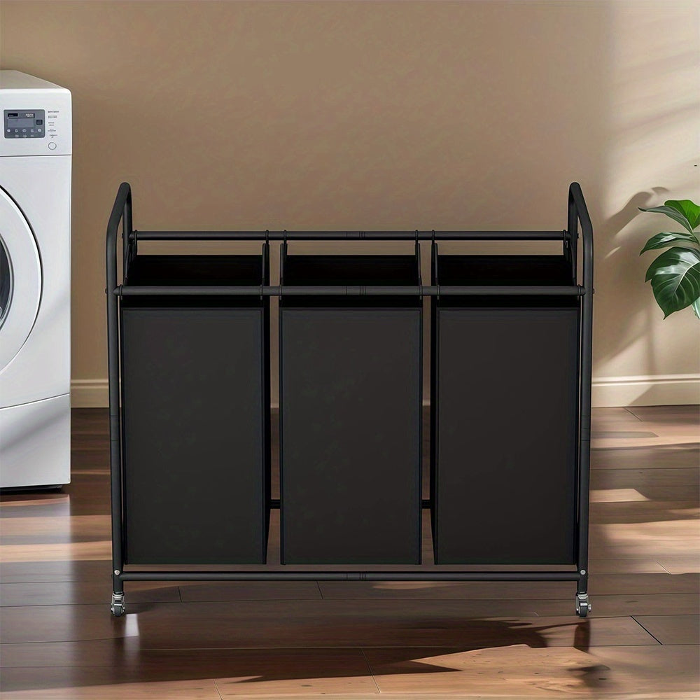 Laundry Basket 3-Bag Sorter Cart 63 Gallon Rolling Lockable Wheels Removable Bags Heavy Duty Hamper for Bedroom Laundry Room Black Gray Beige Brown