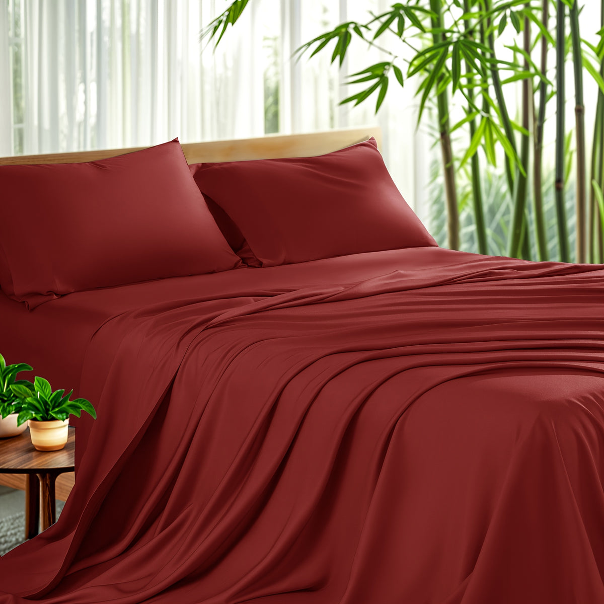 Cooling Bamboo Sheet Set 4 Piece – Soft Hotel Quality Bedding with Fitted Sheet, Flat Sheet & 2 Pillowcases, 16" Deep Pocket, Wrinkle & Shrink Resistant, All Season, Luxury Gift Box, Full Queen King