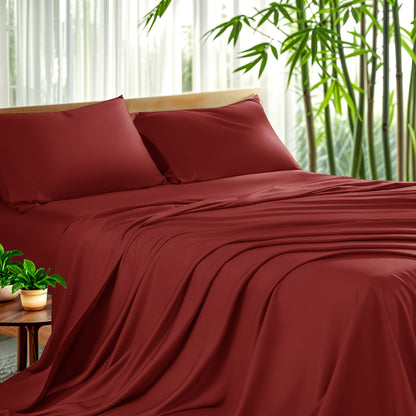 Cooling Bamboo Sheet Set 4 Piece – Soft Hotel Quality Bedding with Fitted Sheet, Flat Sheet & 2 Pillowcases, 16" Deep Pocket, Wrinkle & Shrink Resistant, All Season, Luxury Gift Box, Full Queen King