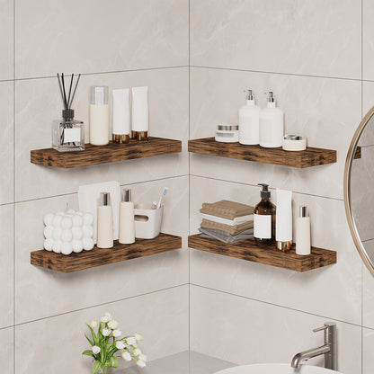 Rustic Floating Shelves 15.8 Inch 4 or 8 Pack – Wall Mounted Wood Shelf with Invisible Brackets for Home Decor Living Room Bedroom Bathroom Kitchen Brown Black White Gray