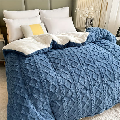 Fleece Blanket Plush Throw for Bed - Premium Thick Warm Winter Blanket, Soft Fluffy Microfiber Velvet Quilt with Vintage Geometric Design for Bedroom, Couch & Hotel, Twin Queen King, Grey Blue Beige
