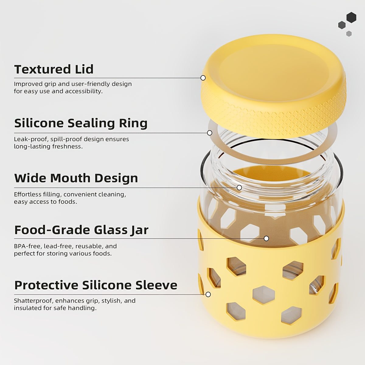 Airtight Glass Food Storage Jars with Silicone Sleeves 6 Pack – 16oz Moisture-Proof Pantry Canisters for Tea Grains Nuts Snacks & Yogurt, Leak-Proof Kitchen Organization Containers with Lids