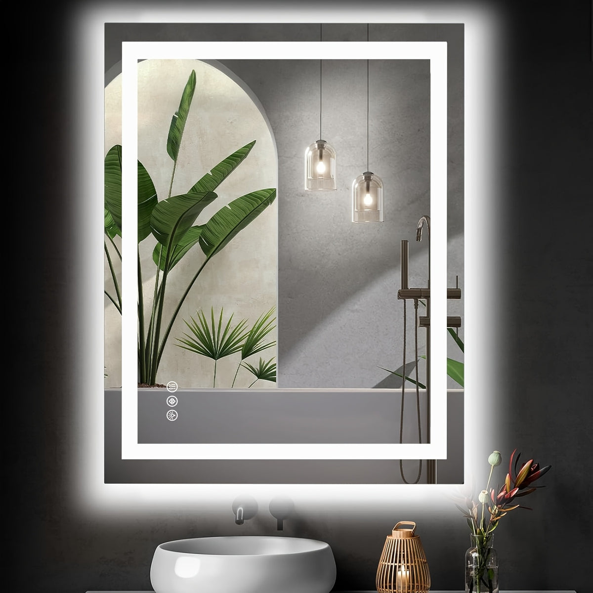 LED Bathroom Mirror Anti-Fog Wall Mounted - Dimmable Lighted Vanity Mirror with 3 Color Lighting Modes & Dual Light Source, Touch Sensor Backlit Makeup Mirror, Horizontal Vertical, Multiple Sizes
