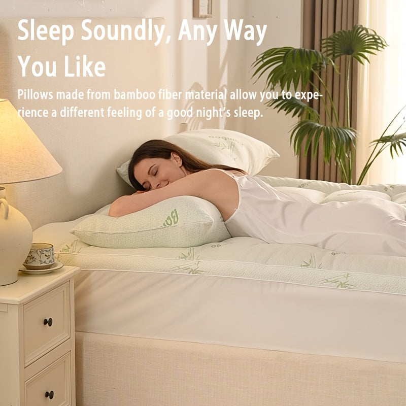 Cooling Pillows for Sleeping Set of 2 - Bamboo Fiber Bed Pillows for Back, Stomach & Side Sleepers, Soft Breathable Shredded Memory Foam Pillow with Washable Cover, Standard Queen King, Bundle Sets
