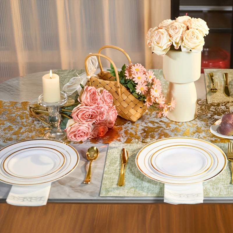 Disposable Plates for Parties 350/700 Piece Dinnerware Set with Dinner Plates, Salad Plates, Cups, Cutlery & Napkins – Gold & Silver for Wedding, Birthday, Graduation, Holiday Celebrations