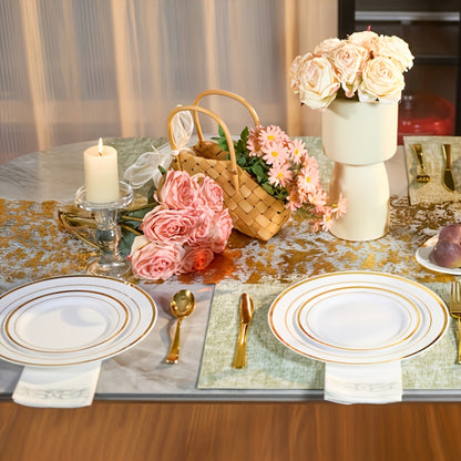 Disposable Plates for Parties 350/700 Piece Dinnerware Set with Dinner Plates, Salad Plates, Cups, Cutlery & Napkins – Gold & Silver for Wedding, Birthday, Graduation, Holiday Celebrations